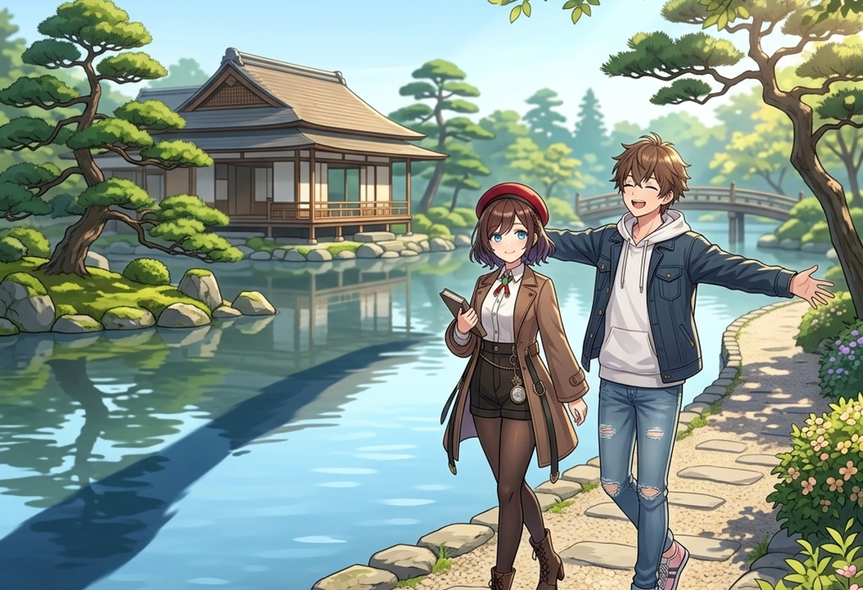 松平定信ゆかりの日本最古の公園・南湖公園の美しい湖畔と庭園を心豊かに散策するケンとサクラ